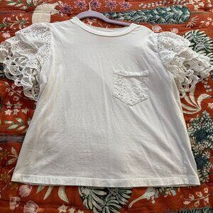 Anthropologie Forever That Girl White Eyelet Tee Size S Short Sleeve Cotton